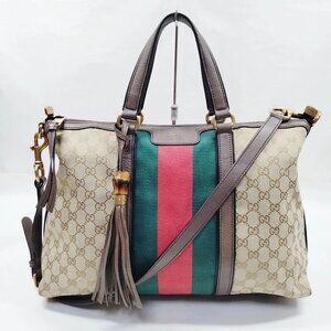 Authentic Gucci Tote Bag Sherry Line Brown Canvas mn472-013026